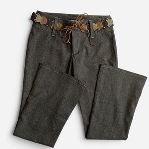 Vintage Y2K Brown Glitter Flare Pants with Belt